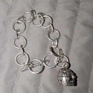 $3 with Bundle ~ Silver Toggle Bracelet with Ornate Locket Orb Charm 4559